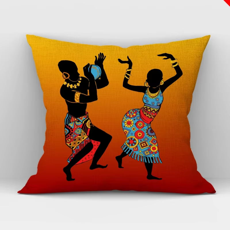 African Women Print Cushion Cover Ethnic Style Decorative Pillowcase, Throw Pillow Cover for Home Sofa Decor