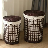 Bamboo Woven Hollow Out Dirty Clothes Basket Rural Wind Clothes Storage Basket Toilet with Cover Organizer Basket