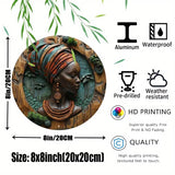 Vintage-Inspired 8X8" Aluminum Wreath Sign with Carved African Woman Design - Weatherproof & Easy to Hang for Home