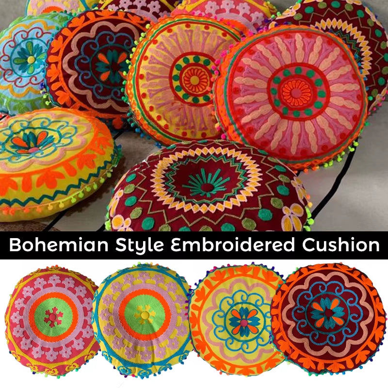 Bohemian Moroccan Ethnic Embroidery Thicken Cushion Floor Mat Bay Window Mat with Core Sofa Pillow Seat Cushion Pouf Yoga Futon