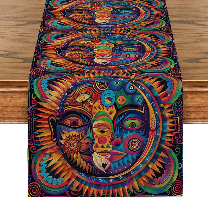 Sun Face Ethnic Pattern Table Runners Dresser Table Decor Farmhouse Dining Table Runner Holiday Party Decoration