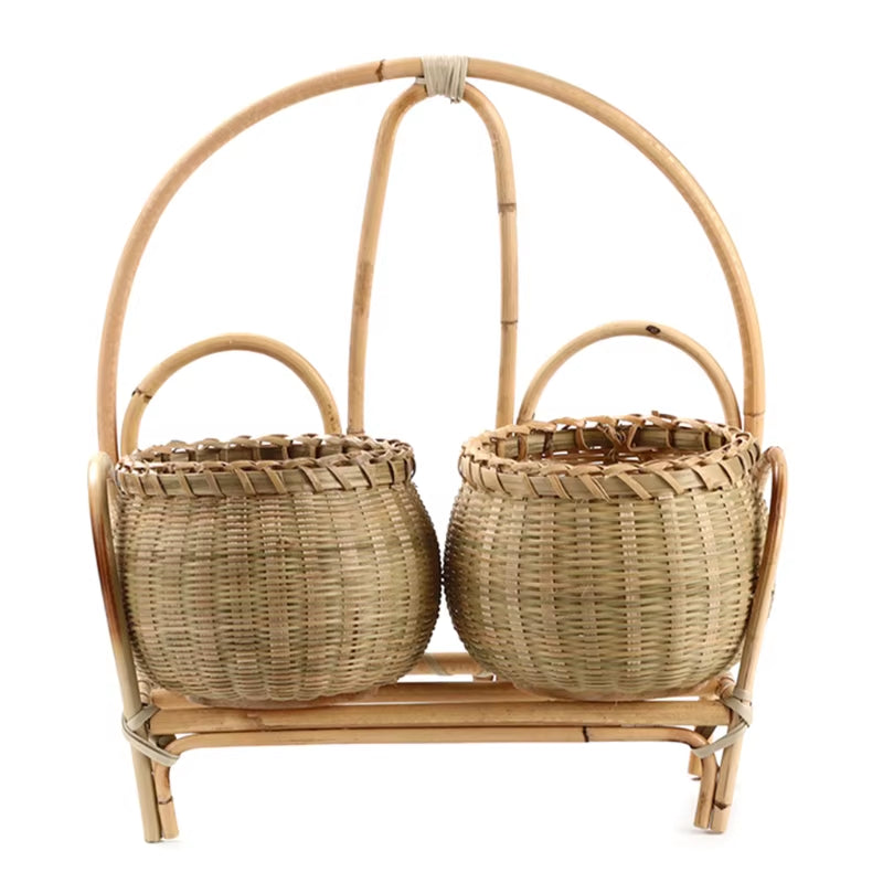 Mini Tricycle Rattan Woven Fruit Basket Bamboo Handmade Wicker Storage Basket