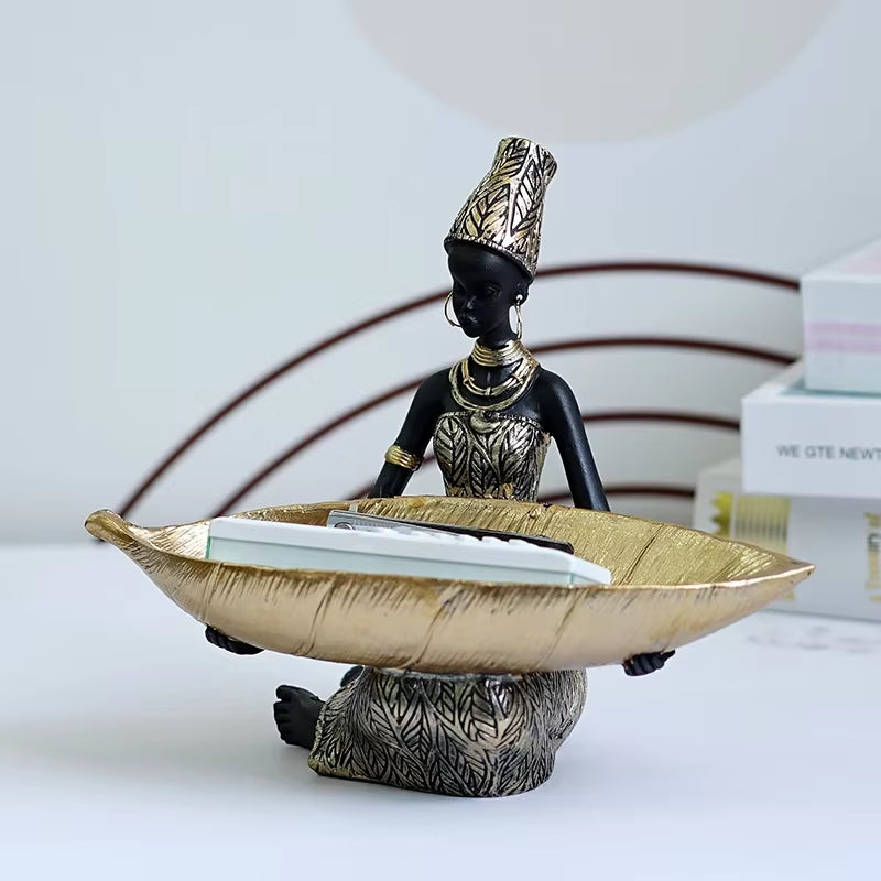 Creative Resin Exotic Black Women Storage Statues African Characters Home Desktop Decoration Keys Candy Storage Crafts