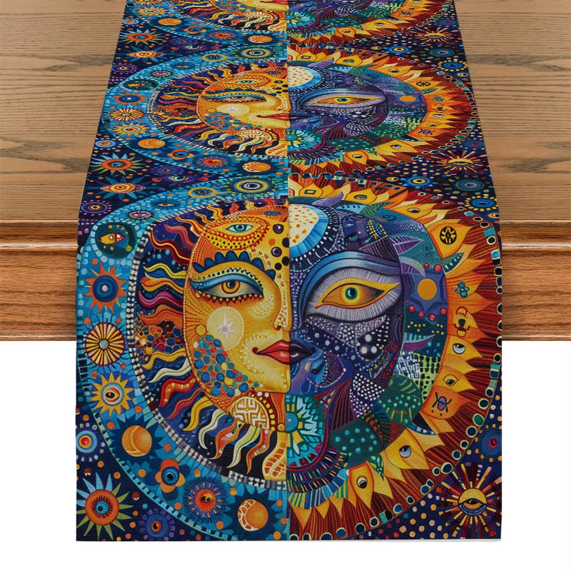 Sun Face Ethnic Pattern Table Runners Dresser Table Decor Farmhouse Dining Table Runner Holiday Party Decoration