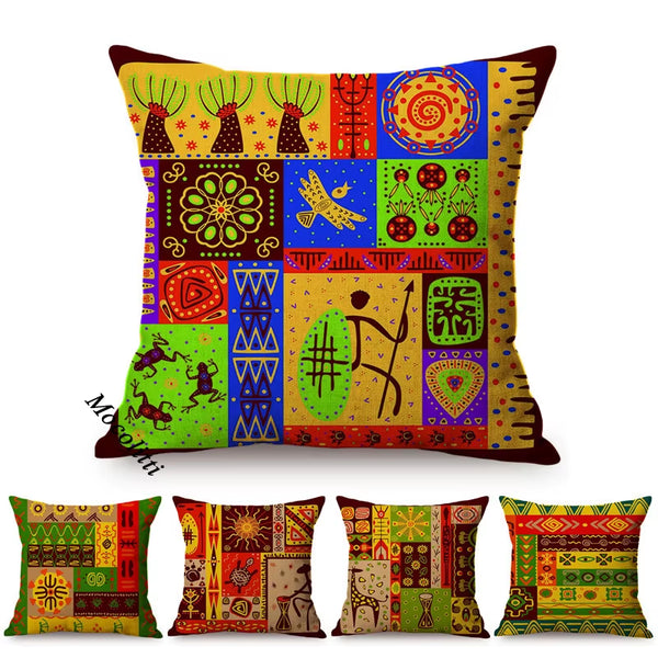 Modern Abstract Cartoon African Exotic Pattern Living Room Decoration Throw Pillow Case Cotton Linen Sofa Cushion Cover