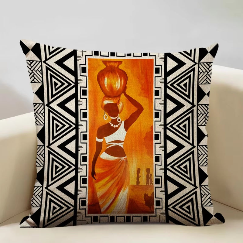 Geometric Cushion Cover Sofa Decorative Pillow Cover Home Living Room Ethnic Art Accessories 45X45Cm Linen Printing