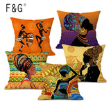 African Women Print Cushion Cover Ethnic Style Decorative Pillowcase, Throw Pillow Cover for Home Sofa Decor