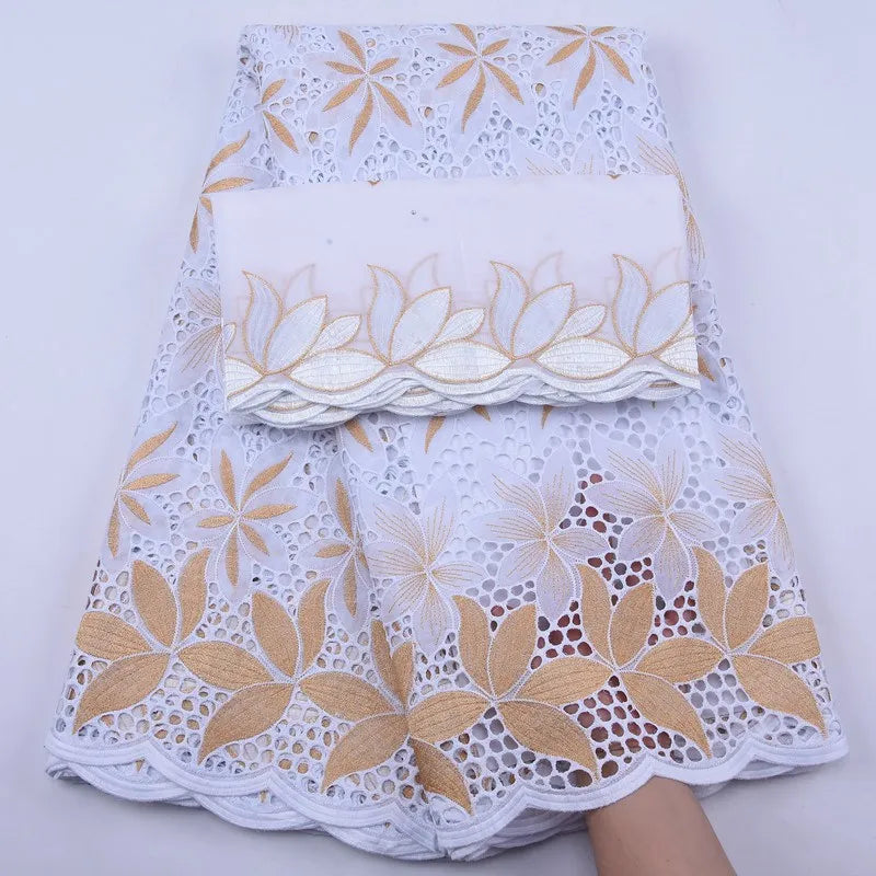 New White Gold Cotton Lace Fabric