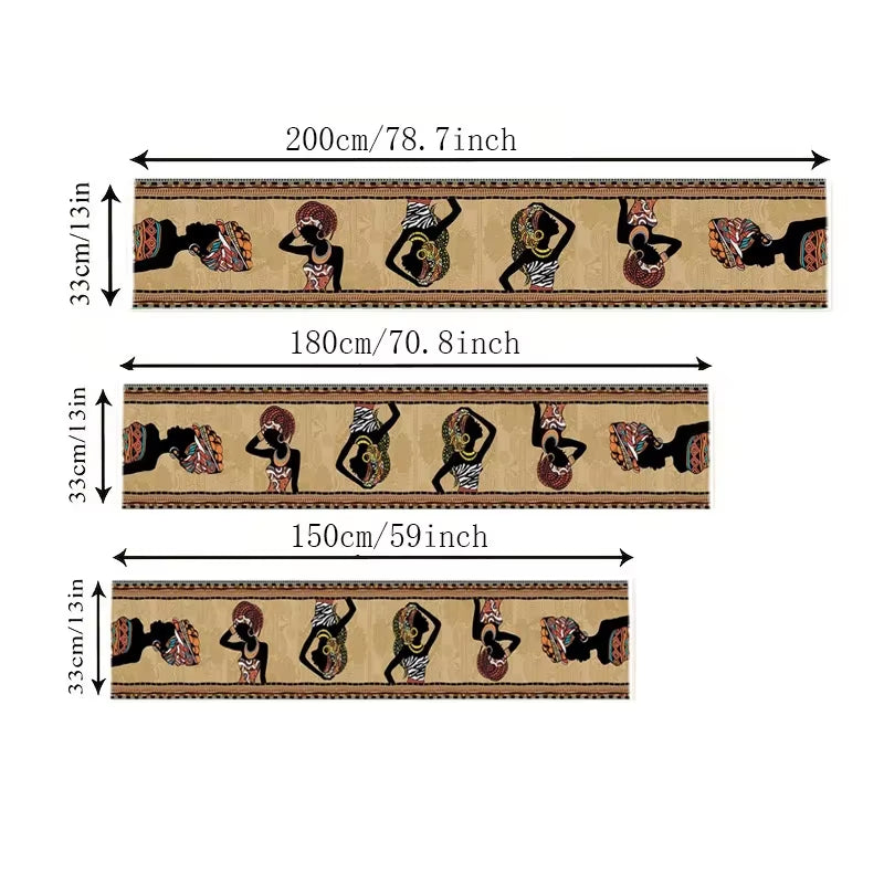 Boho Ethinic African Woman Linen Table Runners Dresser Scarf Table Decor Farmhouse Holiday Wedding Kitchen Dining Party Decor