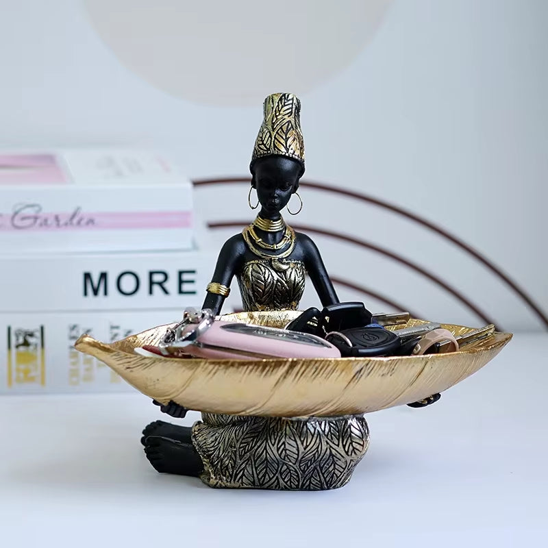 Creative Resin Exotic Black Women Storage Statues African Characters Home Desktop Decoration Keys Candy Storage Crafts