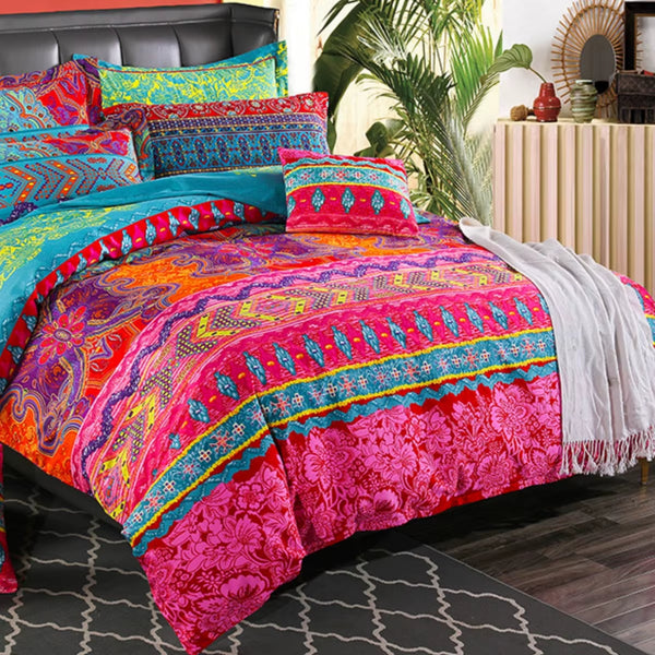 Bohemian Exotic Floral Duvet Cover Set Boho Colorful Vintage Stripe Print Bedding Set Luxury Soft Geometric Pattern Quilt Cover