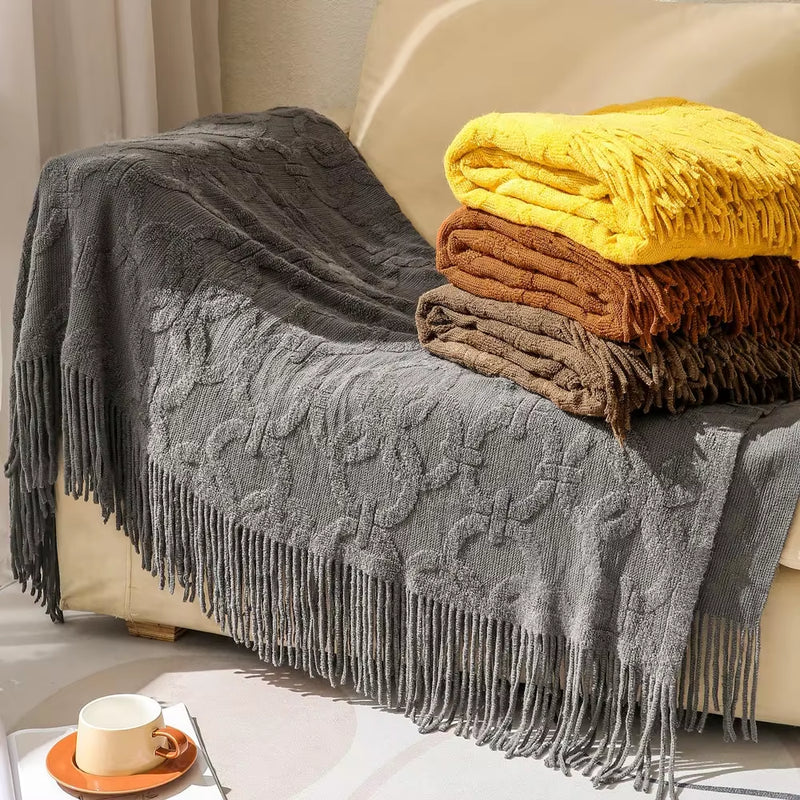 American Thread Blanket Solid Color Sofa Cover Knit Bedspread Office Nap Blanket Throw Cozy Warm Travel Shawl for Adults