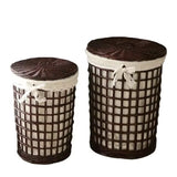 Bamboo Woven Hollow Out Dirty Clothes Basket Rural Wind Clothes Storage Basket Toilet with Cover Organizer Basket