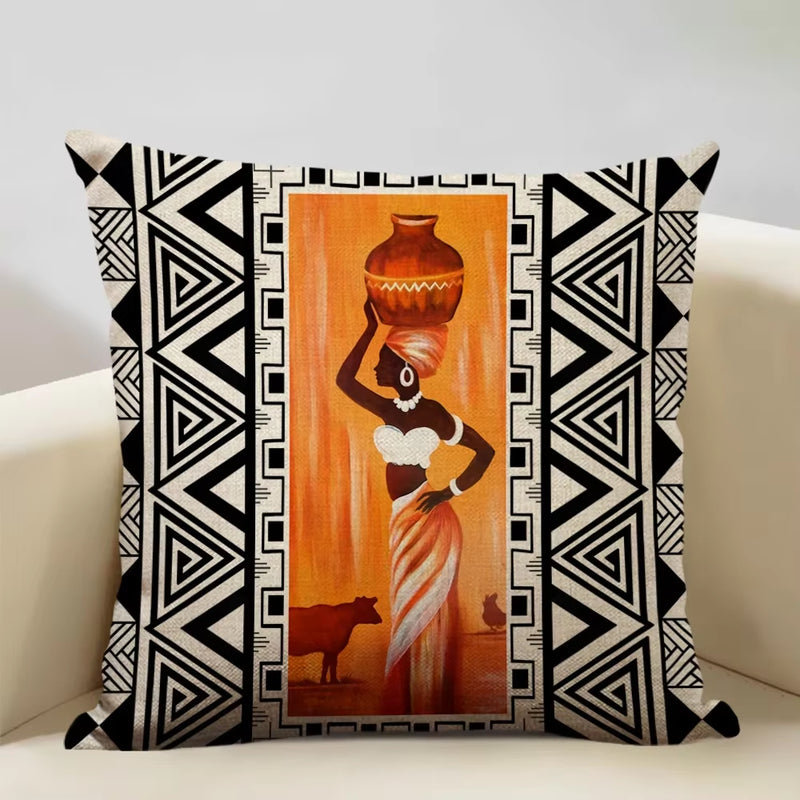 Geometric Cushion Cover Sofa Decorative Pillow Cover Home Living Room Ethnic Art Accessories 45X45Cm Linen Printing