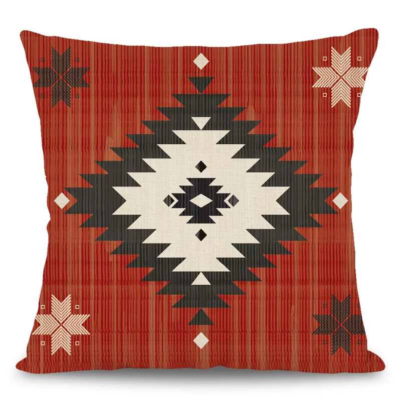 4Pcs Ethnic Bohemia Geometric Pillowcase Aztec Western Abstract Pattern Cushion Cover Red Aztec Style Pillowcase Home Decor