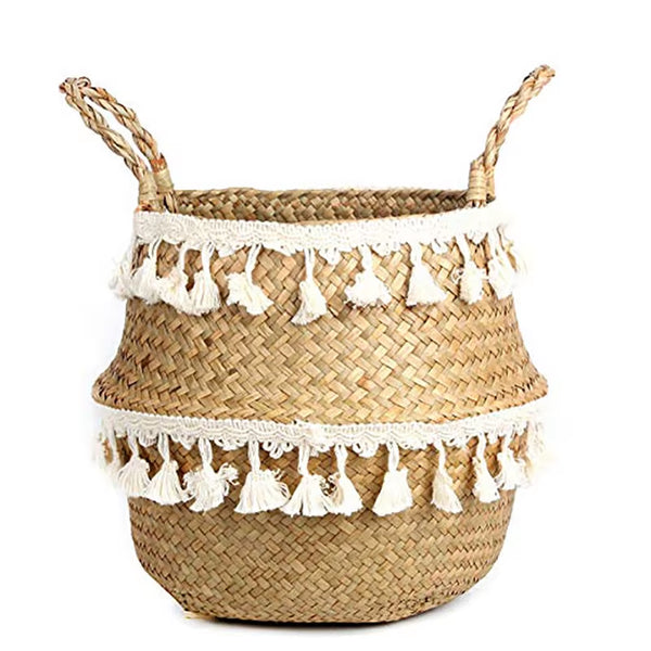 Boho Decor Wicker Baskets Storage Hand Woven Rattan Basket Foldable Pot with Handle Plant Cestos Mimbre Panier Rangement Osier