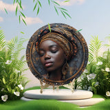 1Pc African Woman 3D Metal Wall Art - Four Seasons Wreath Sign - 8-Inch round Aluminum Decor Panel - Pre-Drilled