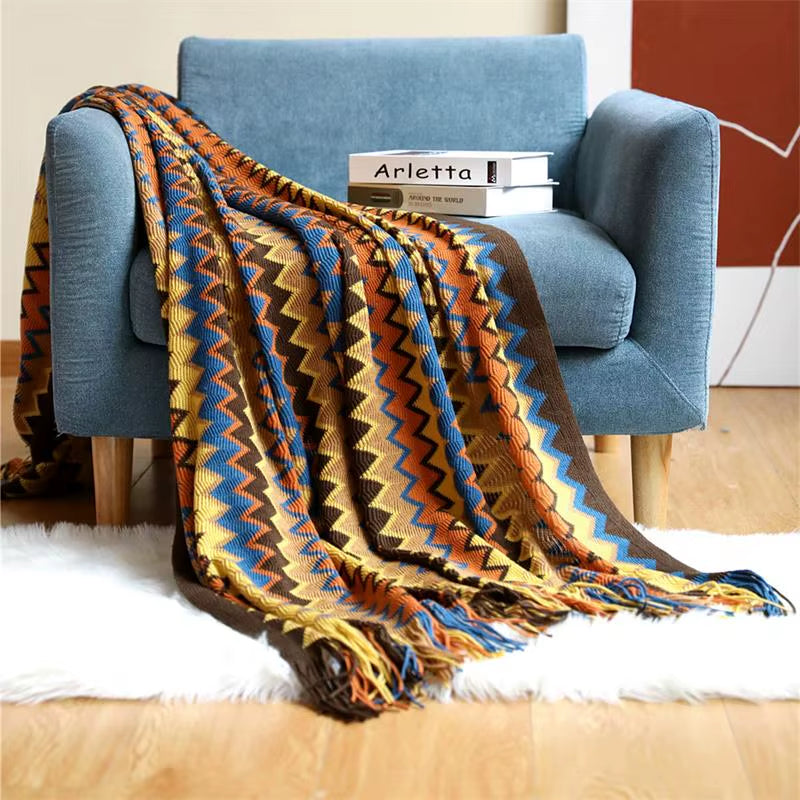 100% Acryl Hand Knitted Blanket with Tassel Summer Blanket Bed Sofa