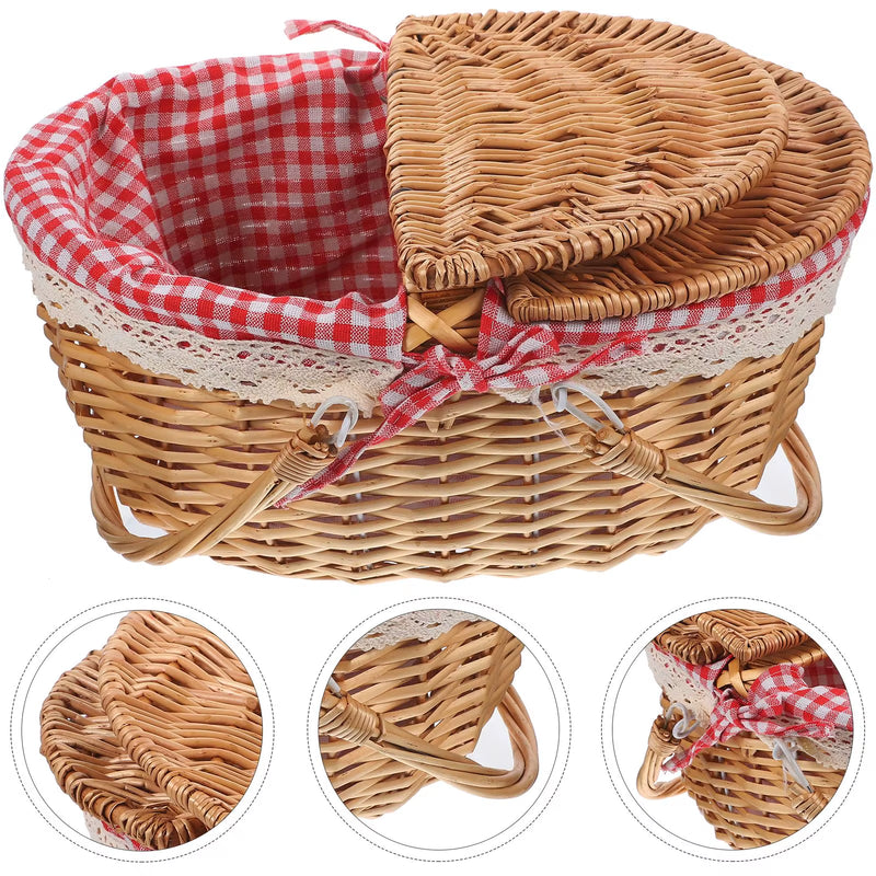 African Market Basket with Handles and Lid Wicker Woven Basket Rustic Storage Basket Bread Food Storage Basket Rattan 2024 New