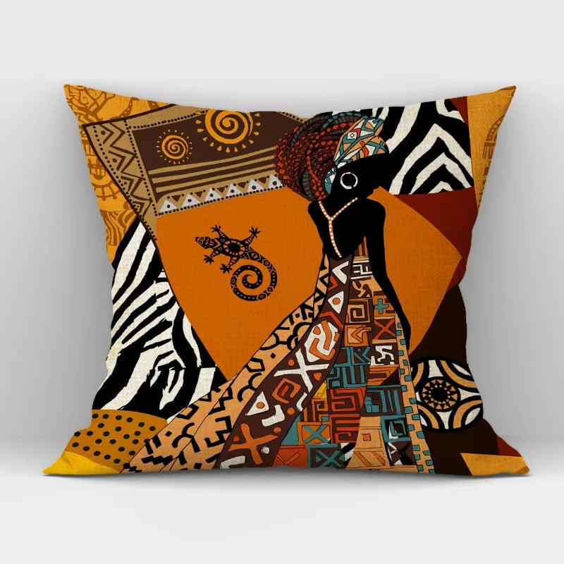 African Women Print Cushion Cover Ethnic Style Decorative Pillowcase, Throw Pillow Cover for Home Sofa Decor