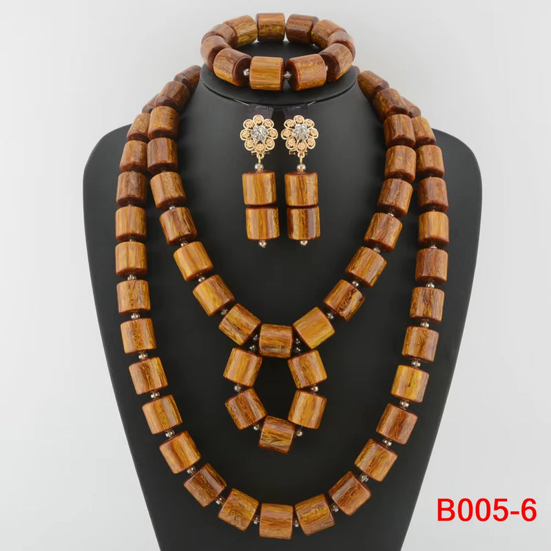 Nigeria Wedding Jewelry Set Imitation Coral Beads Golden Pendant Necklace for Women Resin Material African Bride Accessorise