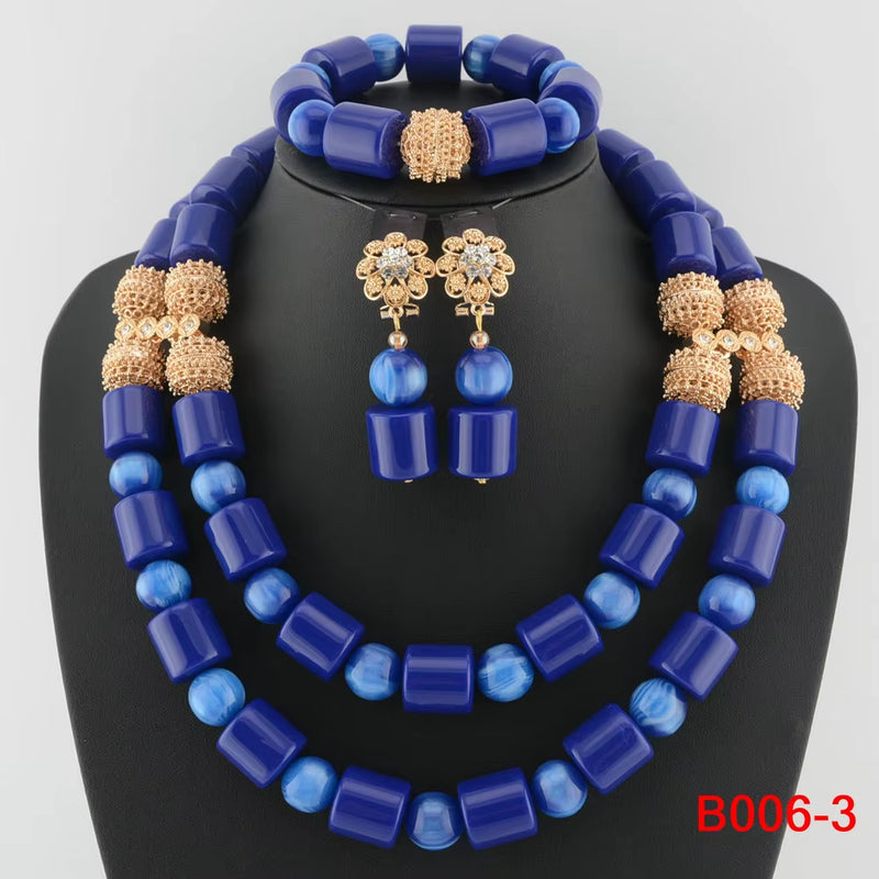 Nigeria Wedding Jewelry Set Imitation Coral Beads Golden Pendant Necklace for Women Resin Material African Bride Accessorise