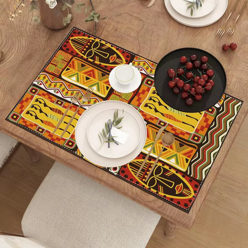 Flax African Totem Placemats African-American Kwanzaa Ornaments and Household Kitchen Table Supplies