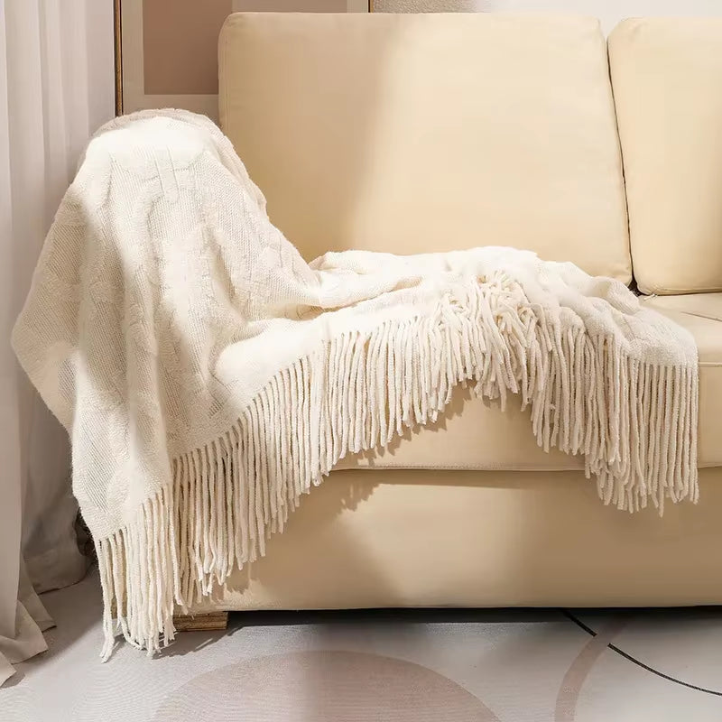 American Thread Blanket Solid Color Sofa Cover Knit Bedspread Office Nap Blanket Throw Cozy Warm Travel Shawl for Adults