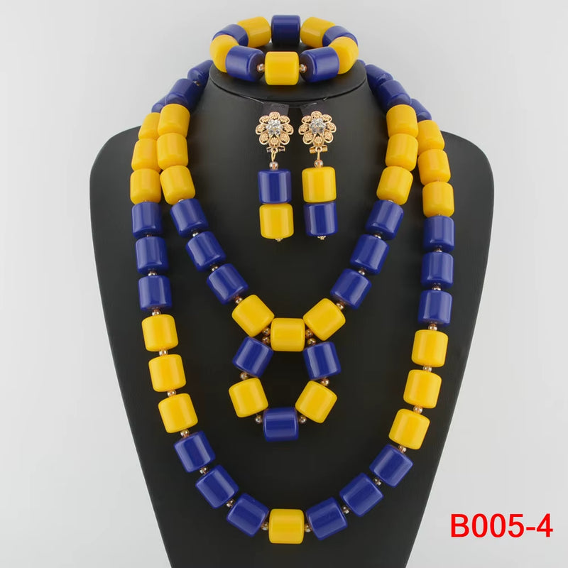 Nigeria Wedding Jewelry Set Imitation Coral Beads Golden Pendant Necklace for Women Resin Material African Bride Accessorise