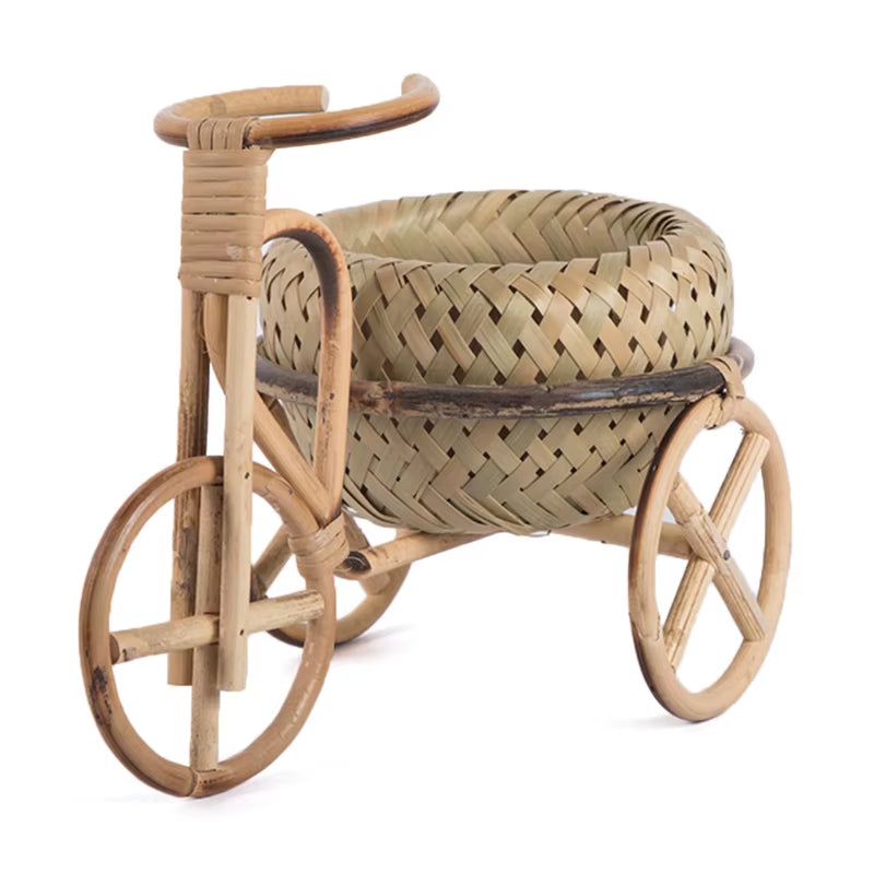 Mini Tricycle Rattan Woven Fruit Basket Bamboo Handmade Wicker Storage Basket