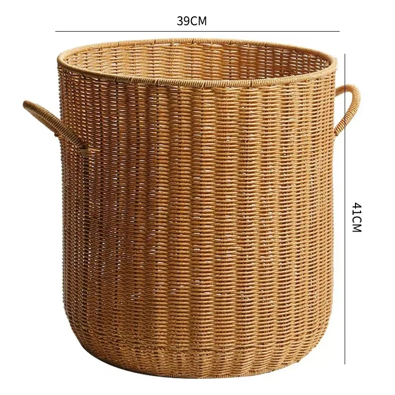 Imitation Rattan Laundry Basket round with Cover Bathroom Organizer Basket Versatile Practical Clothes Baskets Storage Solution