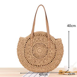 Round Straw Beach Bag Vintage Handmade Woven Shoulder Bag Raffia Circle Rattan Bags Bohemian Summer Vacation Casual Bags