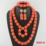 Nigeria Wedding Jewelry Set Imitation Coral Beads Golden Pendant Necklace for Women Resin Material African Bride Accessorise