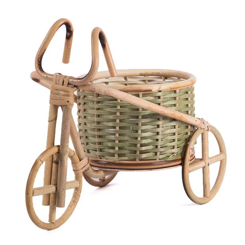 Mini Tricycle Rattan Woven Fruit Basket Bamboo Handmade Wicker Storage Basket