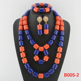 Nigeria Wedding Jewelry Set Imitation Coral Beads Golden Pendant Necklace for Women Resin Material African Bride Accessorise