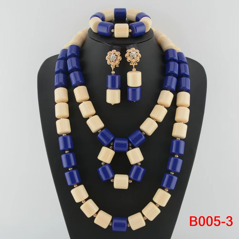 Nigeria Wedding Jewelry Set Imitation Coral Beads Golden Pendant Necklace for Women Resin Material African Bride Accessorise