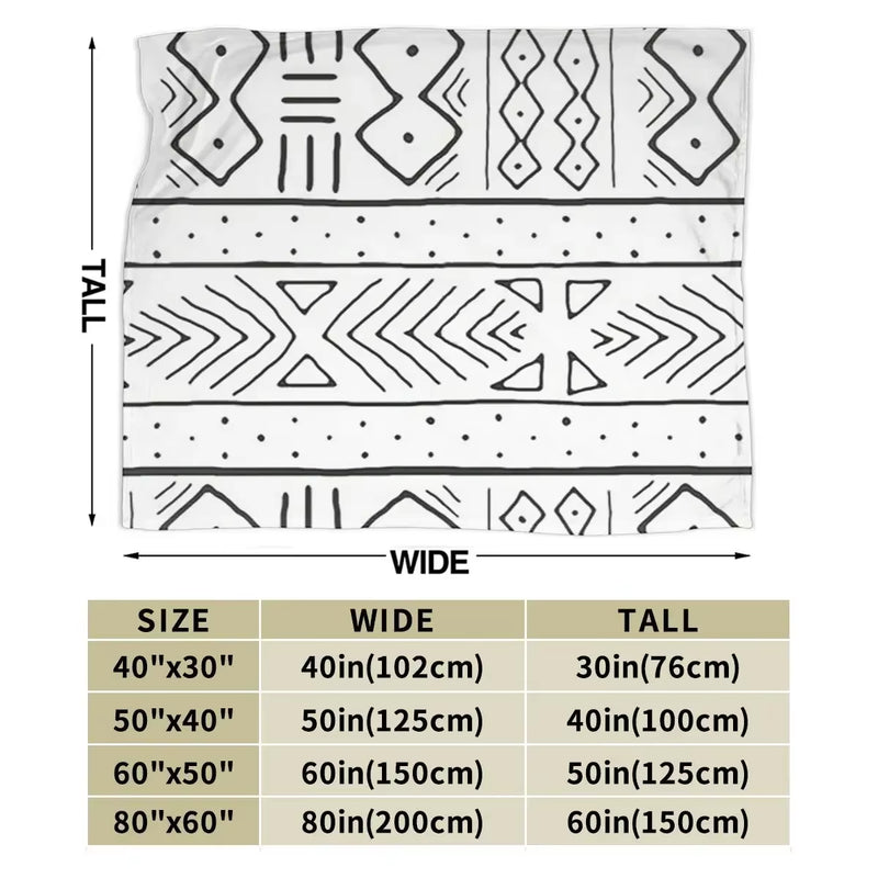 African Mudcloth White Blankets Soft Warm Flannel Throw Blanket Plush for Bed Living Room Picnic Travel Home Couch