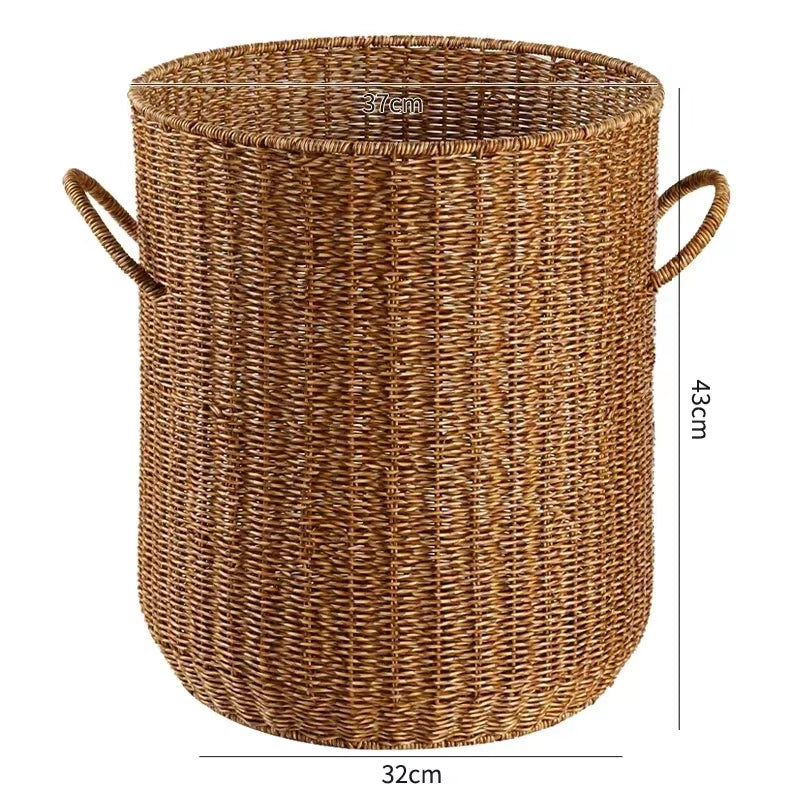 Imitation Rattan Laundry Basket round with Cover Bathroom Organizer Basket Versatile Practical Clothes Baskets Storage Solution