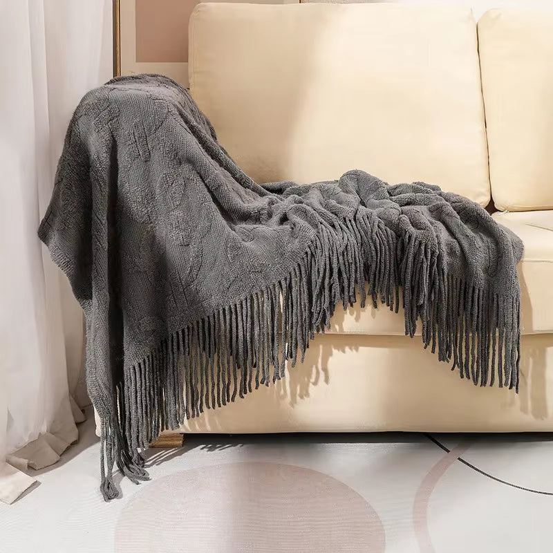 American Thread Blanket Solid Color Sofa Cover Knit Bedspread Office Nap Blanket Throw Cozy Warm Travel Shawl for Adults