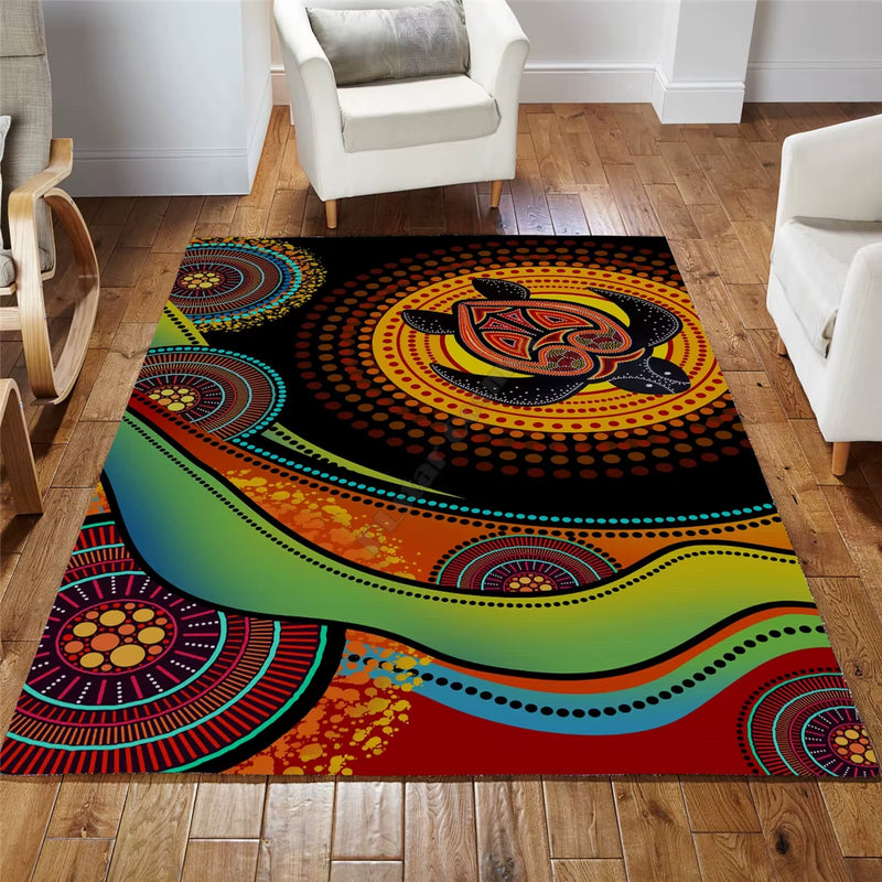 Aboriginal Turtles Australia Indigenous Painting Art Rug Printed Non-Slip Mat Dining Room Living Room Soft Bedroom Carpet