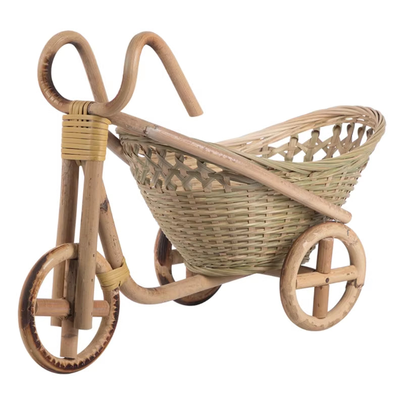 Mini Tricycle Rattan Woven Fruit Basket Bamboo Handmade Wicker Storage Basket