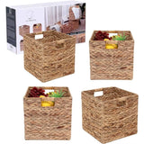 JCLD&YO9 Foldable Handwoven Water Hyacinth Storage Baskets Wicker Cube Baskets Rectangular Laundry Totes,Set 4 Pcs