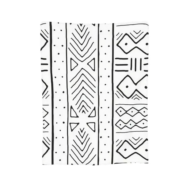 African Mudcloth White Blankets Soft Warm Flannel Throw Blanket Plush for Bed Living Room Picnic Travel Home Couch