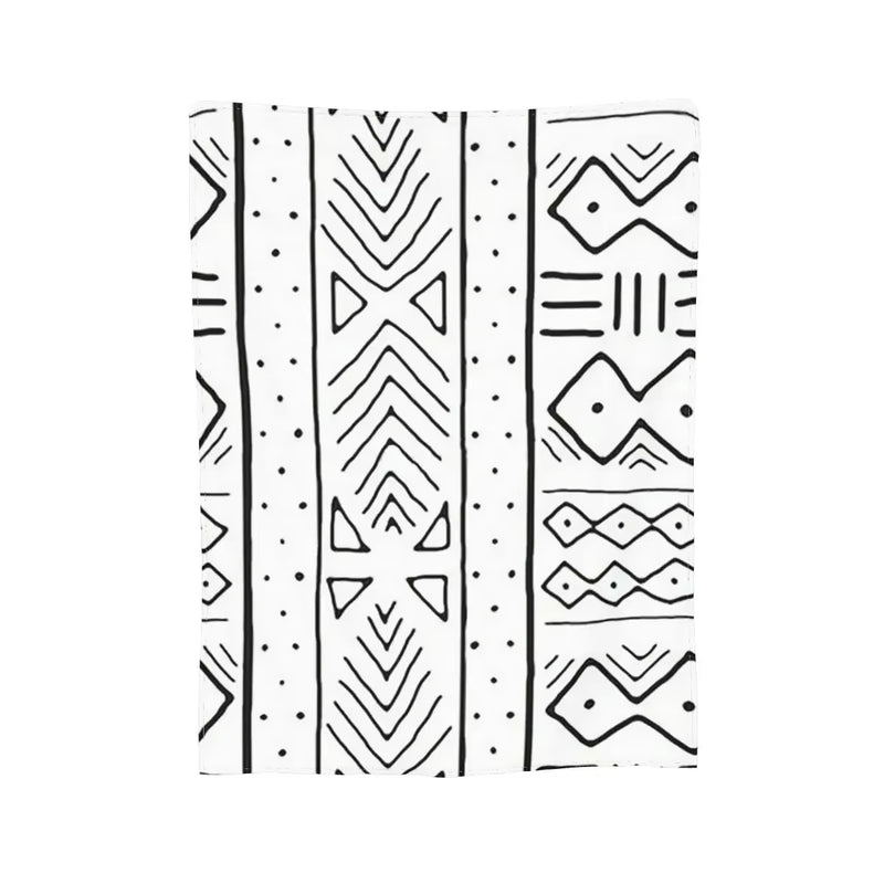 African Mudcloth White Blankets Soft Warm Flannel Throw Blanket Plush for Bed Living Room Picnic Travel Home Couch