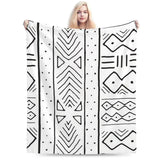 African Mudcloth White Blankets Soft Warm Flannel Throw Blanket Plush for Bed Living Room Picnic Travel Home Couch