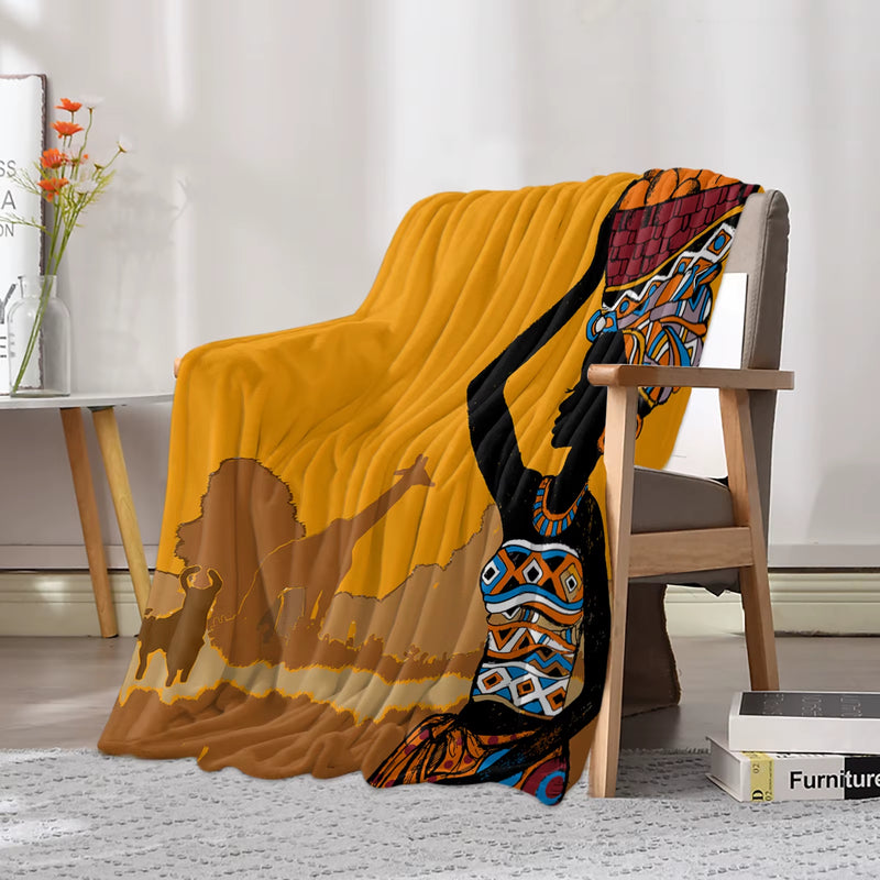 African Black Woman Giraffe Printed Throw Blanket Flannel Fleece Blankets Warm Soft Throws for Sofa Couch Bed Bedroom Bedspread