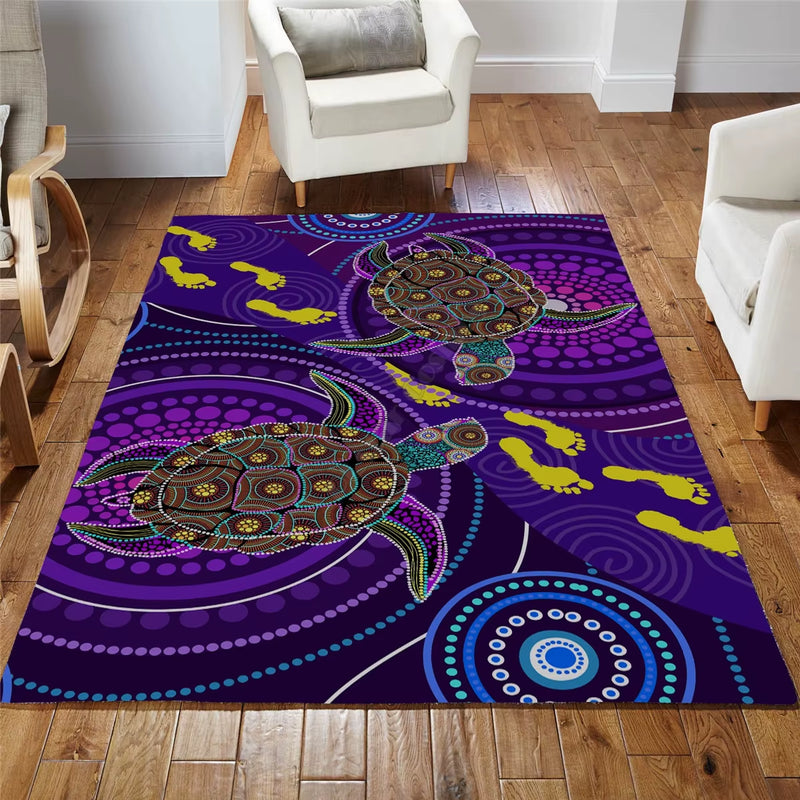 Aboriginal Turtles Australia Indigenous Painting Art Rug Printed Non-Slip Mat Dining Room Living Room Soft Bedroom Carpet