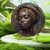 1Pc African Woman 3D Metal Wall Art - Four Seasons Wreath Sign - 8-Inch round Aluminum Decor Panel - Pre-Drilled