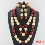 Nigeria Wedding Jewelry Set Imitation Coral Beads Golden Pendant Necklace for Women Resin Material African Bride Accessorise