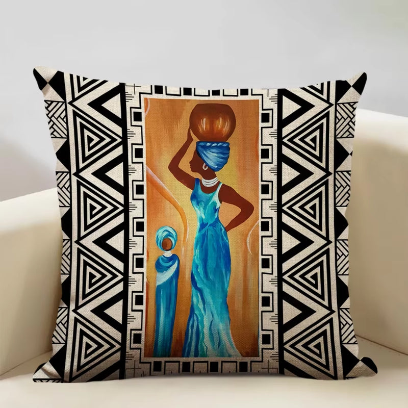 Geometric Cushion Cover Sofa Decorative Pillow Cover Home Living Room Ethnic Art Accessories 45X45Cm Linen Printing